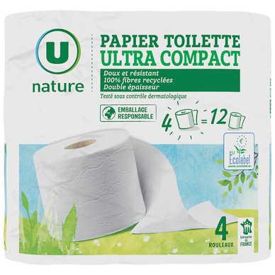 Papier toilette 2 plis ultra compact x4 = 12rlx - Super U, Hyper U, U  Express 