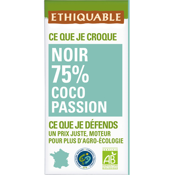 Image de ETHIQUABLE - Chocolat noir 75% Coco Passion BIO - la tablette de