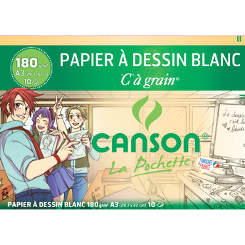 Image de Papier à dessin CANSON, grain 180g/m2, 29,7x42cm, pochette 10