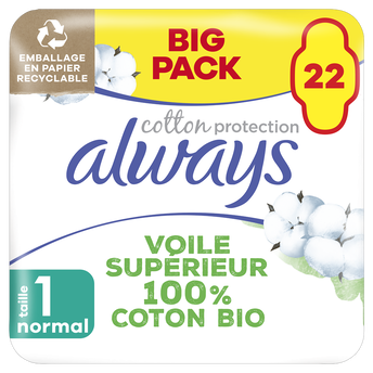 Image de Serviettes hygiéniques cotton protection normal av.ailettes ALWAYS