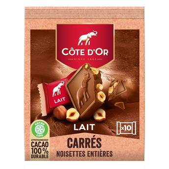Image de Chocolat au lait noisettes entières COTE D'OR - Paquet de 10 carrés