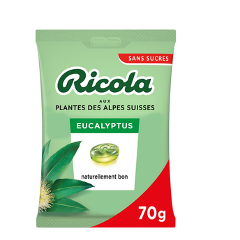 Image de Bonbons Suisses à l'eucalyptus et aux plantes sans sucres RICOLA, sachet de