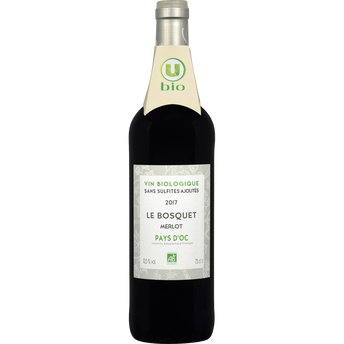 Image de U BIO
Vin rouge IGP Pays d'OC Merlot le Bosquet sans sulfites