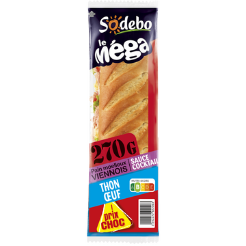 Sodeb'O Sandwich Le Méga Baguette Viennoise Thon B Uf Et Sauce Cocktail Sodebo, 270g