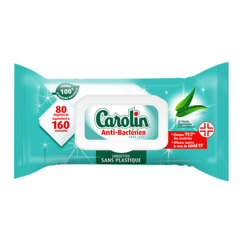 Image de Lingettes anti-bactérien eucalyptus CAROLIN - 80