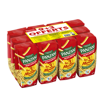 Panzani Pâtes Macaroni Cuisson Rapide Panzani, 9x500g + 3 Offerts