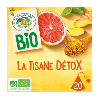 Image de Plantes à infusion curcuma basilic gingembre saveur pamplemousse détoxbio LA TISANIERE, 20 sachets de