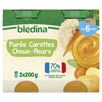 Image de Petits pots bébé purée de carottes choux-fleurs dès 6 mois BLEDINA