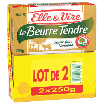 Elle & Vire Elle&vire Beurre Tendre Demi-sel - Plaquette - Lot 2x250g