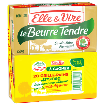 Elle & Vire Elle&vire Beurre Tendre Demi-sel - Plaquette - Lot 2x250g