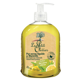 Image de Savon liquide de Marseille parfum verveine et citron LE PETIT OLIVIER,flacon de
