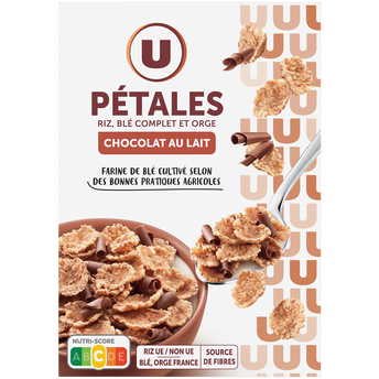 Image de U
Céréales Pétales de riz et blé complet avec copeaux chocolat au