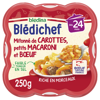 Image de Plat bébé carottes macaroni boeuf dès 24 mois BLEDICHEF BLEDINA
