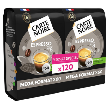 Carte Noire Café Dosettes Carte Noire Espresso N°8 - Compatible Senseo - X120