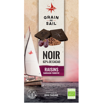 Grain de Sail Chocolat Noir Raisins Sarrasin Torrefié Bio Grain De Sail, Tablette De100g