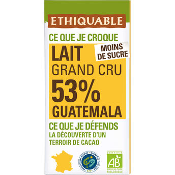 Image de ETHIQUABLE - Chocolat lait 53% Guatemala BIO - la tablette de