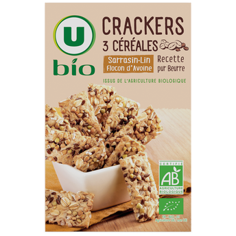 Image de U BIO
Crackers 3 céréales sarrasin lin et flocon d'avoine paquet de