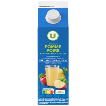 Image de U
Nectar pomme/poire sans sucres ajoutés brique