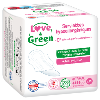 Image de Serviettes hygiéniques hypoallergéniques 0% anti irritation LOVE&GREEN