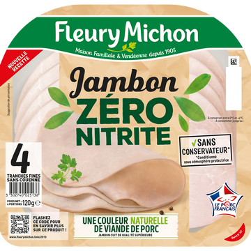 Fleury Michon Jambon Découenné De Qualité Supérieur Cuit Zéro Nitrite Fleury Michon,4 Tranches Soit 120g
