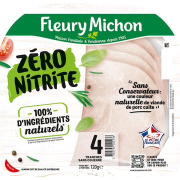 Fleury Michon Jambon Découenné De Qualité Supérieur Cuit Zéro Nitrite Fleury Michon,4 Tranches Soit 120g