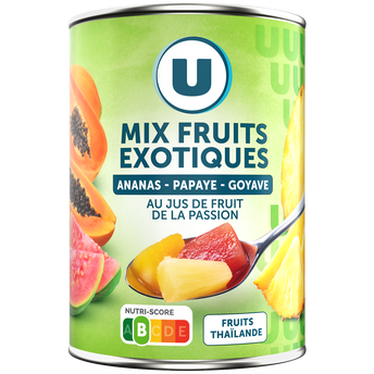 Image de U
Mélanges de fruits tropicaux préservés au jus de fruits de la passionU, boîte 3/4