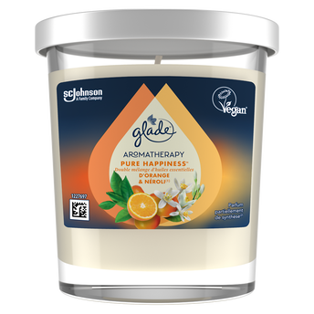 Image de Bougie aromathérapie pure hapiness orange et néroli sans huile depalme GLADE