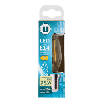 Image de U
Ampoule LED flamme torsadé 25w E14 transparente et