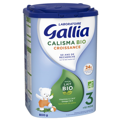 Lait de croissance bébé bio en poudre 3ème âge de 1 à 3 ans GALLIA CALISMA  BIO boîte 800g - Super U, Hyper U, U Express 