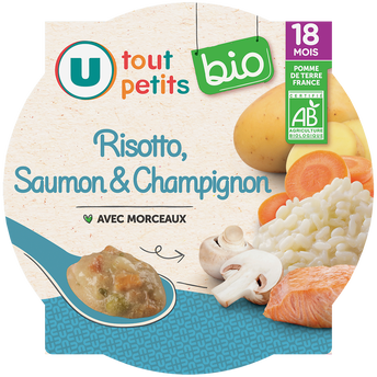 Image de U TOUT PETITS BIO
Plat bébé assiette de risotto au saumon et champignon en morceaux dès18