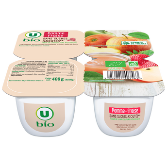 Image de U BIO
Dessert fruitier Purée de pomme et fraise 4 coupelles de 100g