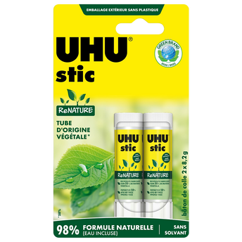 Image de UHU Stic ReNATURE - Bâtons de colle sans solvant, blanche, lot 2 sticsde
