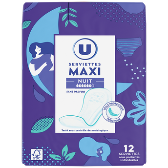 Image de U
Serviettes périodiques maxi nuit pliées
