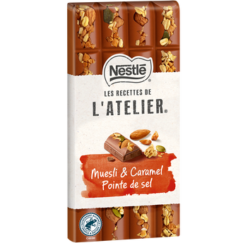 Image de Chocolat lait muesli caramel pointe sel NESTLE L'ATELIER - Tablette