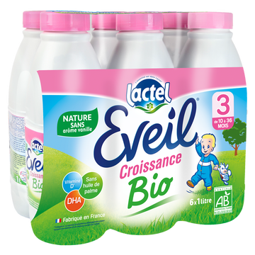 Lactel Eveil Croissance Bio Nature Lactel Dès 10 Mois 6x1 Litre