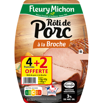 Fleury Michon Rôti De Porc Tradition À La Broche Fleury Michon, 4 + 2 Offerts Soit 180g