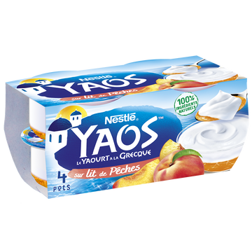 Nestlé Yaourts À La Grecque Nature Sur Lit De Pêches Yaos - 4 Pots De 125g