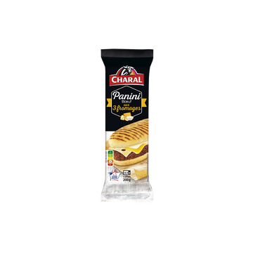 Charal Panini 3 Fromages Vbf: Viande Hachée De Boeuf Cuite, Fromages, Sauce Fromagère Fondue, Charal, 200g