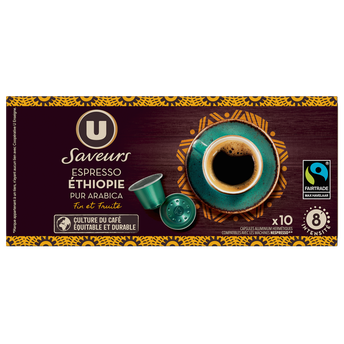 Image de U SAVEURS
Café capsules Bio ESPRESSO ETHIOPIE N°8 - Ethiopie - compatible NESPRESSO