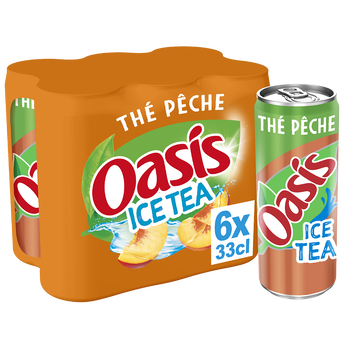 Image de Thé glacé saveur Pêche OASIS ICE TEA - le pack de 6 canettes de