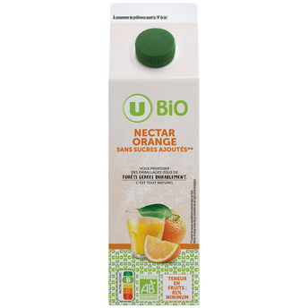 Image de U BIO
Nectar d'orange sans sucres ajoutés brique