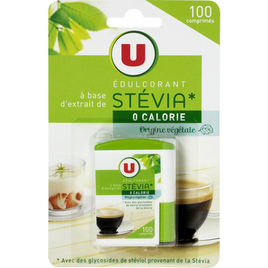 Edulcorant à base de stevia briquet de 100 comprimés, 30g - Super U, Hyper  U, U Express 