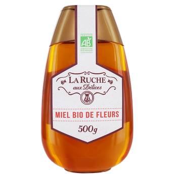 Image de Miel de fleurs biologique LA RUCHE AUX DELICES, flacon de