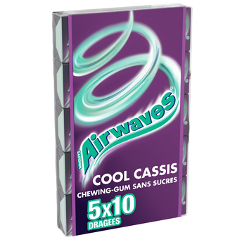 Image de Chewing gum sans sucre cool cassis AIRWAVES, 5x10 dragées