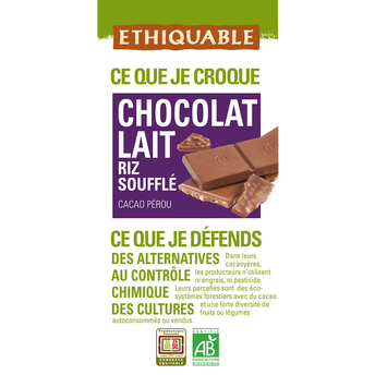 Image de ETHIQUABLE - Chocolat lait riz soufflé BIO - la tablette de
