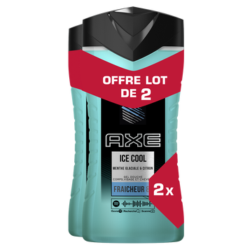 Axe Gel Douche Homme Ice Cool Menthe Glaciale Et Citron Axe, 2x250ml