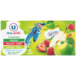 Gourdes Compote Allegee En Sucres Pomme Pomme Fraise Pomme Poire U Mat Lou 12x90g Super U Hyper U U Express Www Coursesu Com