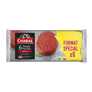 Charal Haché De Boeuf, 15% Mat.gr., Charal, 6 Pièces, 600g