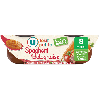 Image de U TOUT PETITS BIO
Plats bébé bols spaghetti bolognaise avec morceaux dès 8 mois