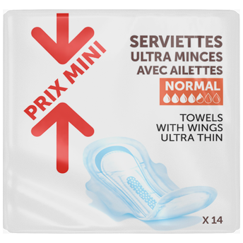 Image de Serviettes hygiéniques ultra minces avec ailettes PRIX MINI